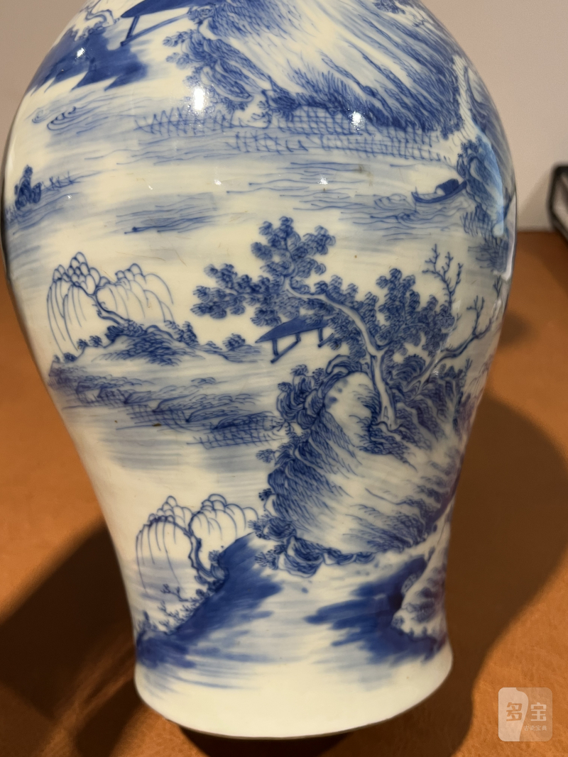 清中期 青花山水人物纹橄榄瓶 - 图8